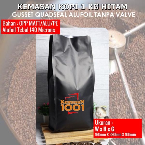 Gusset 2000 Tanpa Valve - Kemasan Kopi 1 Kg aluminium foil - Hitam Doff - Gambar 5