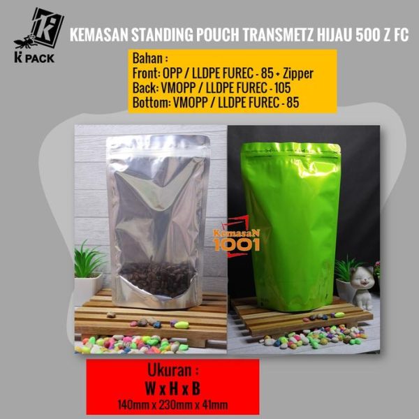 Standing Pouch Kombinasi Transmetz Hijau 500+Zipper