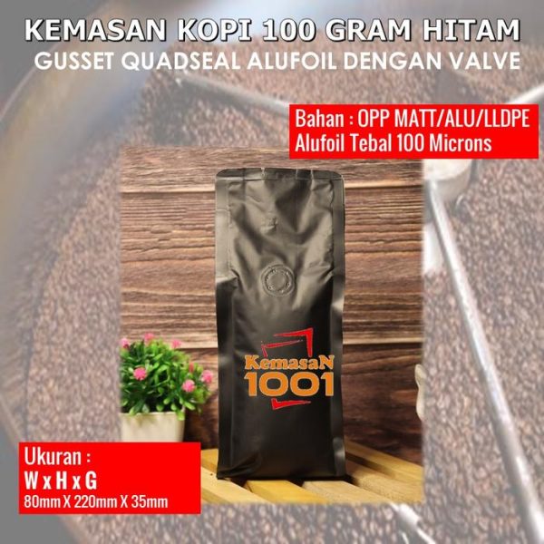 Kemasan Kopi 100 Gram - Gusset 250 dengan Valve - Hitam Doff - Gambar 4