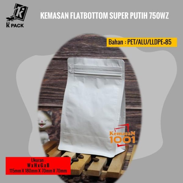 Kemasan Flat Bottom Alufoil Putih 750WZ - Kemasan Kopi 200 gram
