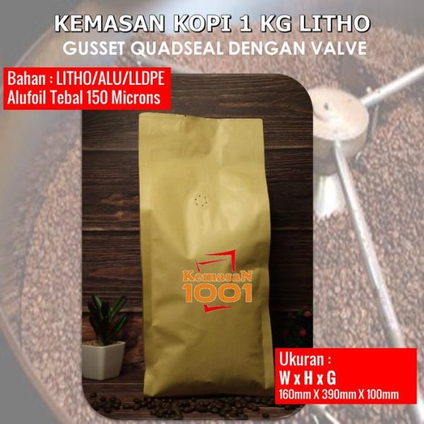 Kemasan Kopi 1 Kg - Gusset 2000 dengan Valve - Hitam Doff - Gambar 2