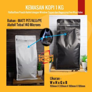 Kemasan Kopi 1 Kg - Flatbottom Import dengan Valve - Hitam Doff