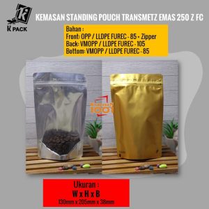 Standing Pouch Kombinasi Transmetz Emas 250+Zipper