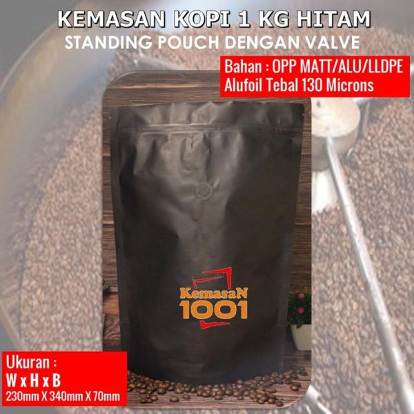 Kemasan Kopi 1 Kg - Standing Pouch 2000 Z dengan Valve - Hitam Doff - Gambar 4