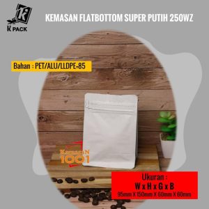 Kemasan Flat Bottom Alufoil Putih 250WZ - Kemasan Kopi 100 gram