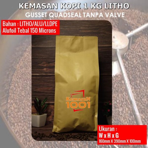 Gusset 2000 Tanpa Valve - Kemasan Kopi 1 Kg aluminium foil - Hitam Doff - Gambar 2