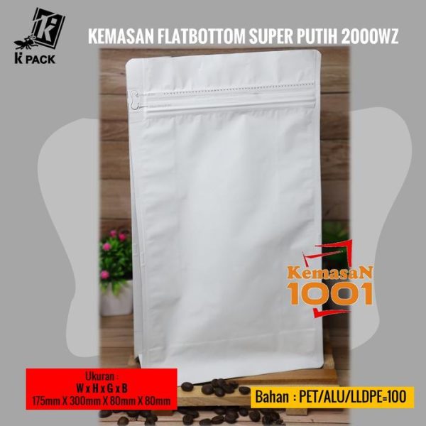 Kemasan Flat Bottom Alufoil Putih 2000WZ - Kemasan Kopi 1000 gram