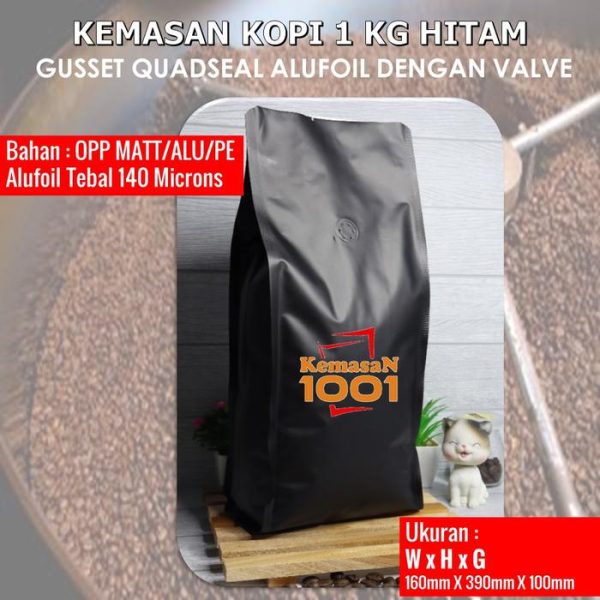 Kemasan Kopi 1 Kg - Gusset 2000 dengan Valve - Hitam Doff - Gambar 5
