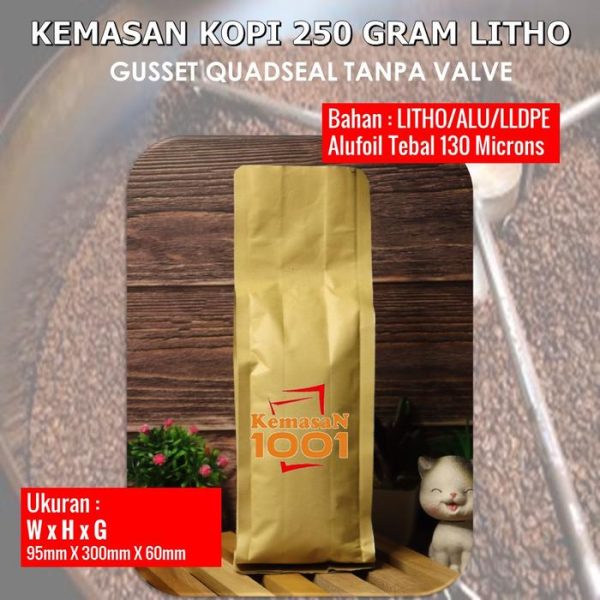 Gusset 500 Tanpa Valve - Kemasan Kopi 250 Gram aluminium foil - Hitam Doff - Gambar 2