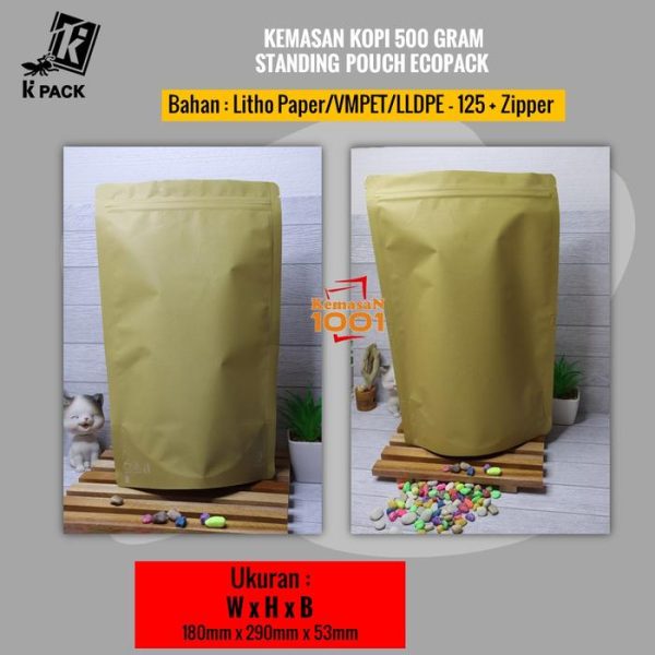 Kemasan Kopi Paper Metalized 500 gram + Zipper dan Valve