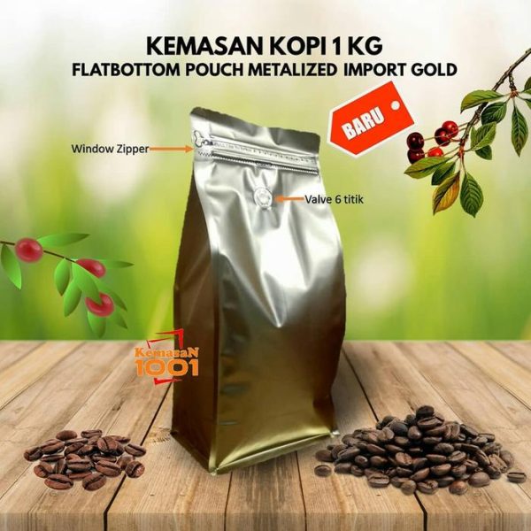Kemasan Flatbottom Import 2000WZ - Kemasan Kopi 1 Kg Flatbottom Import - Gold - Gambar 4