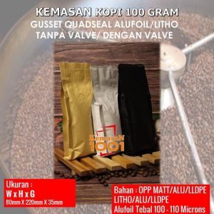 Kemasan Kopi 100 Gram - Gusset 250 dengan Valve - Hitam Doff