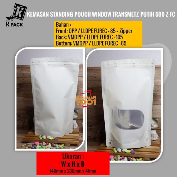 Standing Pouch Window Transmetz Putih 500+Zipper