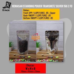 Standing Pouch Kombinasi Transmetz Silver 150+Zipper