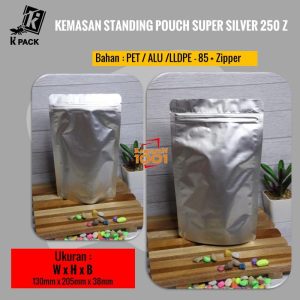 Standing Pouch Alufoil Silver 250+Zipper