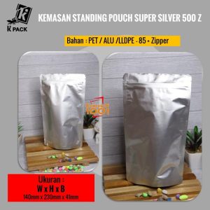 Standing Pouch Alufoil Silver 500+Zipper