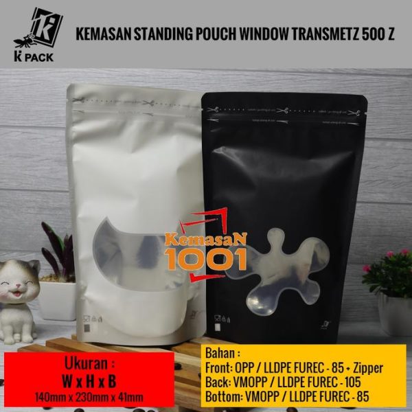 Standing Pouch Window Transmetz Putih 500+Zipper - Gambar 3