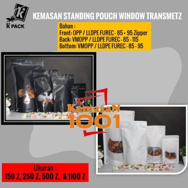 Standing Pouch Window Transmetz Putih 500+Zipper - Gambar 2