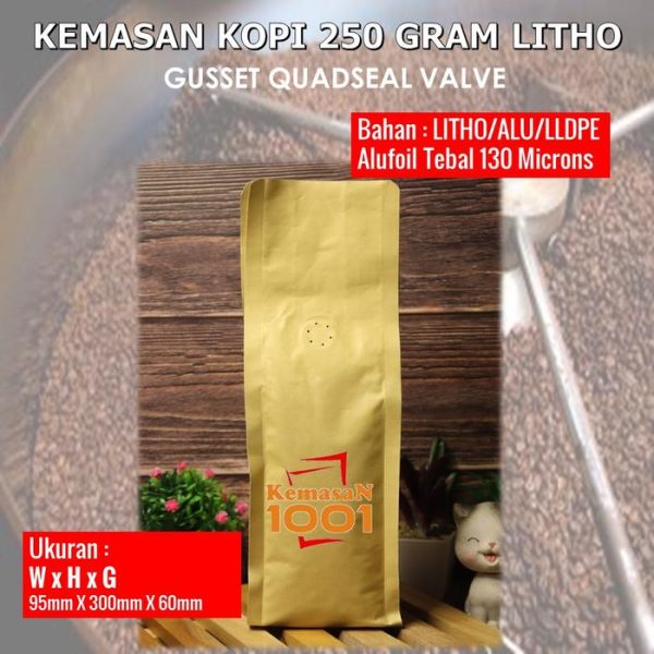 Kemasan Kopi 250 Gram - Gusset 500 dengan Valve - Hitam Doff - Gambar 2