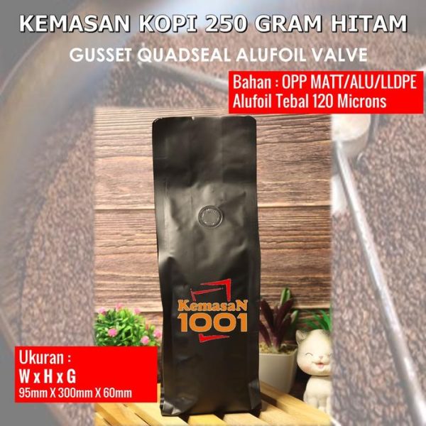 Kemasan Kopi 250 Gram - Gusset 500 dengan Valve - Hitam Doff - Gambar 4