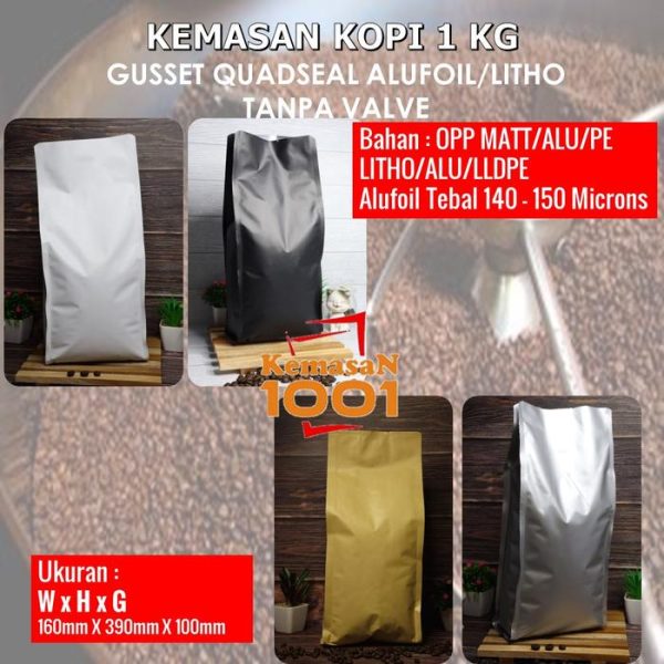 Gusset 2000 Tanpa Valve - Kemasan Kopi 1 Kg aluminium foil - Hitam Doff