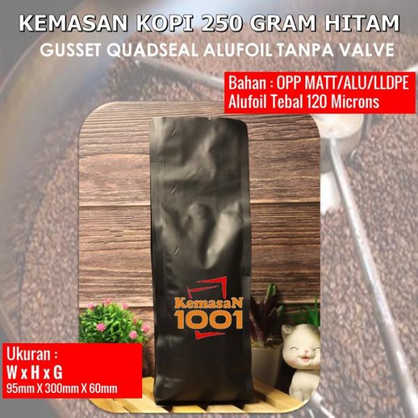 Gusset 500 Tanpa Valve - Kemasan Kopi 250 Gram aluminium foil - Hitam Doff - Gambar 4
