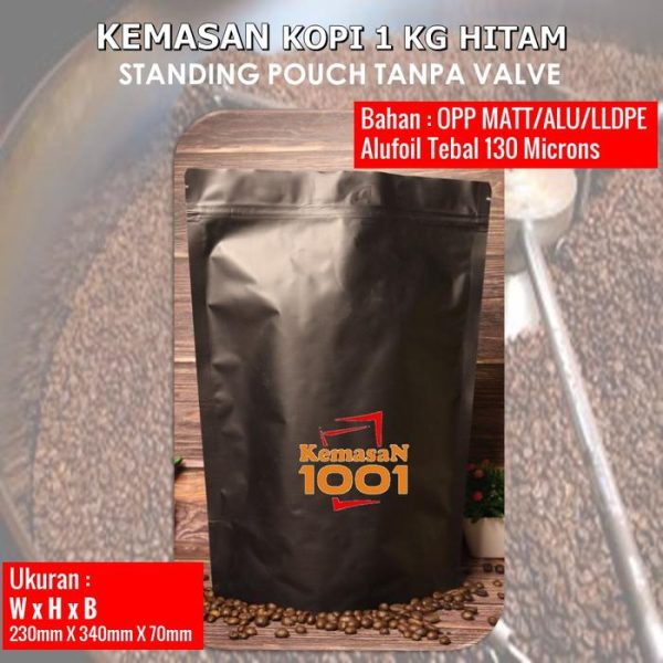 Standing Pouch 2000 Z Tanpa Valve - Kemasan Kopi 1 Kg aluminium foil - Hitam Doff - Gambar 2