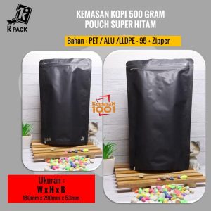 Kemasan Kopi Alufoil Hitam 500 gram + Zipper dan Valve