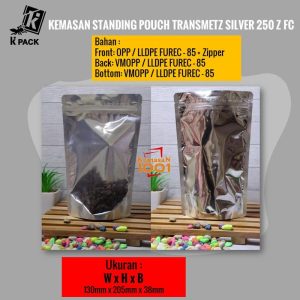 Standing Pouch Kombinasi Transmetz Silver 250+Zipper