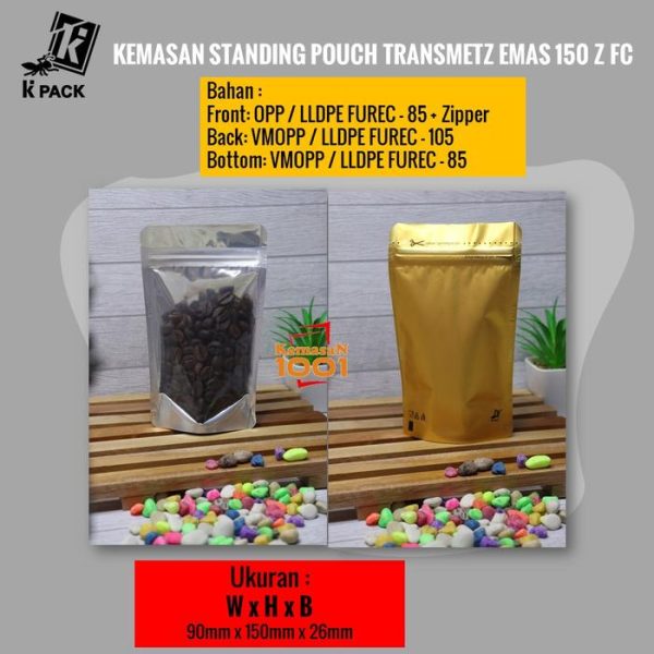 Standing Pouch Kombinasi Transmetz Emas 150+Zipper