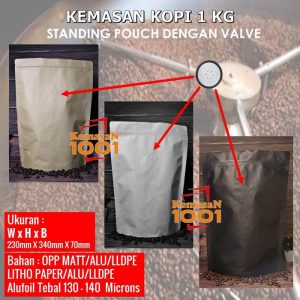 Kemasan Kopi 1 Kg - Standing Pouch 2000 Z dengan Valve - Hitam Doff