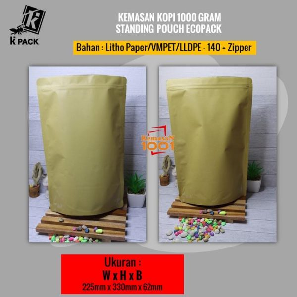 Kemasan Kopi Paper Metalized 1000 gram + Zipper dan Valve