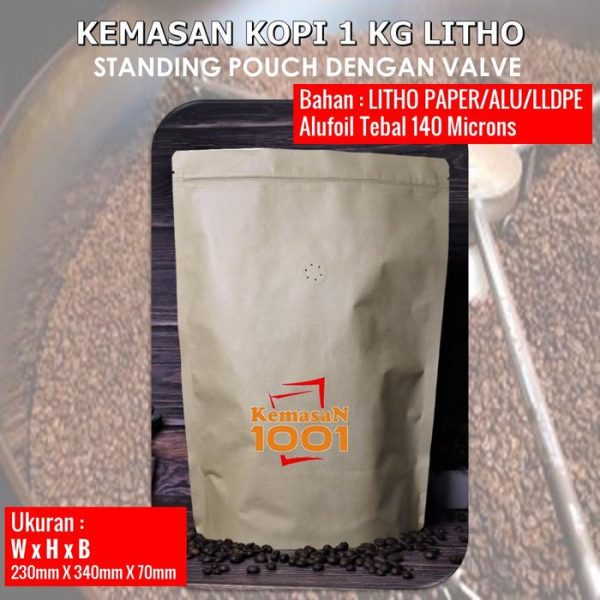 Kemasan Kopi 1 Kg - Standing Pouch 2000 Z dengan Valve - Hitam Doff - Gambar 2