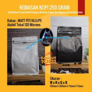 Kemasan Kopi 250 gr - Flatbottom Import dengan Valve - Hitam Doff