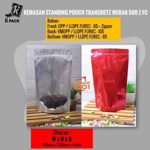 Standing Pouch Kombinasi Transmetz Merah 500+Zipper