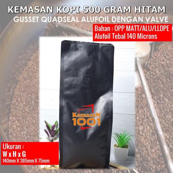 Kemasan Kopi 500 Gram - Gusset 1500 dengan Valve - Hitam Doff - Gambar 3